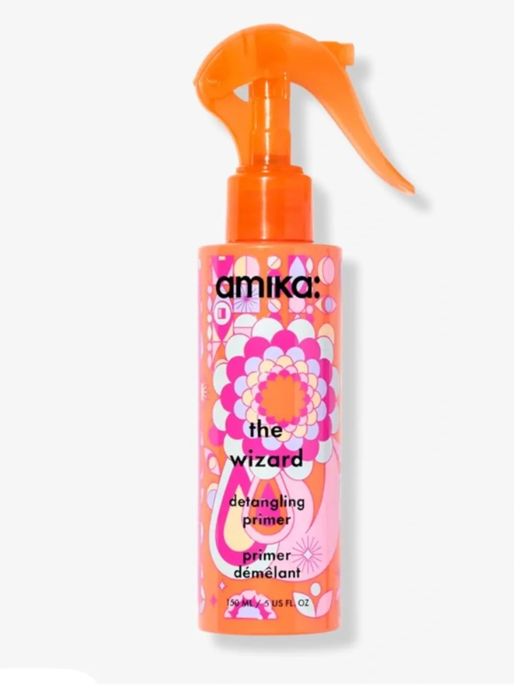 amika The Wizard Detangling Primer - Orange & Pink Floral Bottle